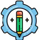 A pencil and gear icon representing creativity and engineering collaboration.
