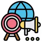  A globe sits beside a megaphone on a stand, symbolizing global communication and outreach.