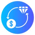 A diamond and dollar sign enclosed in a circle, symbolizing wealth and luxury.