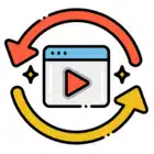 Video player icon featuring arrows pointing towards it, symbolizing play and navigation.