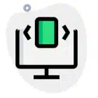 A computer monitor displaying a green and white icon on the screen, showcasing a modern digital interface.