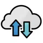 A fluffy cloud with two upward-pointing arrows, symbolizing growth or elevation in a bright blue sky.