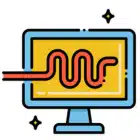  A computer monitor displaying a dynamic wave emerging from its screen, symbolizing digital innovation and creativity.
